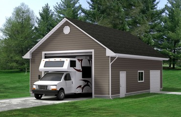 Garage with a RV in